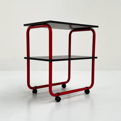 Tubular trolley in metal and wood, 1980s vintage