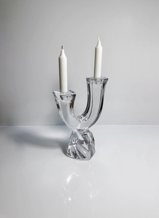 Vintage Daum France Crystal Glass Candle Holder Candelabra 60s Mid Century Crystal Modernist Brutalist France Solid Heavy