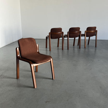 Set of 4 Italian Elegant Mid-Century Modern Bentwood Dining Chairs in Dark Brown Upholstery, Italy 1980s Vintage