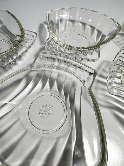 6 vintage glass bowls Simax shell bowl crystal lead crystal Czech Republic 1980 80s plate bowl dessert snack CZ