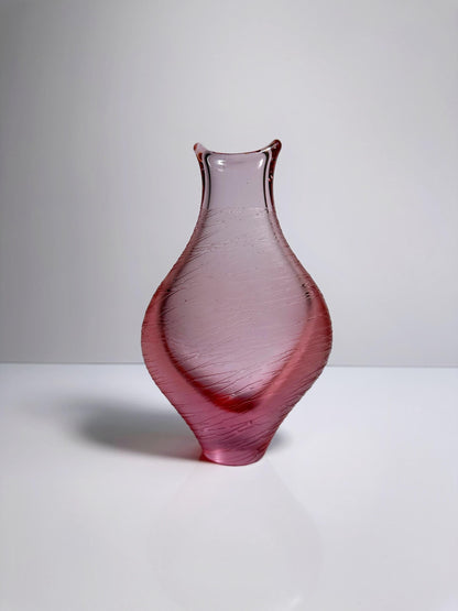 Vintage Vase Bohemia Czech Alexandrite Glass Stripes Matted Neodymium Zelezny Brod ZBS Miroslav Klinger Železnobrodské sklárny Lilac Pink