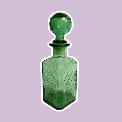 Empoli Green Glass Bottle Decanter 60s Mid Century Carafe Italy Vintage