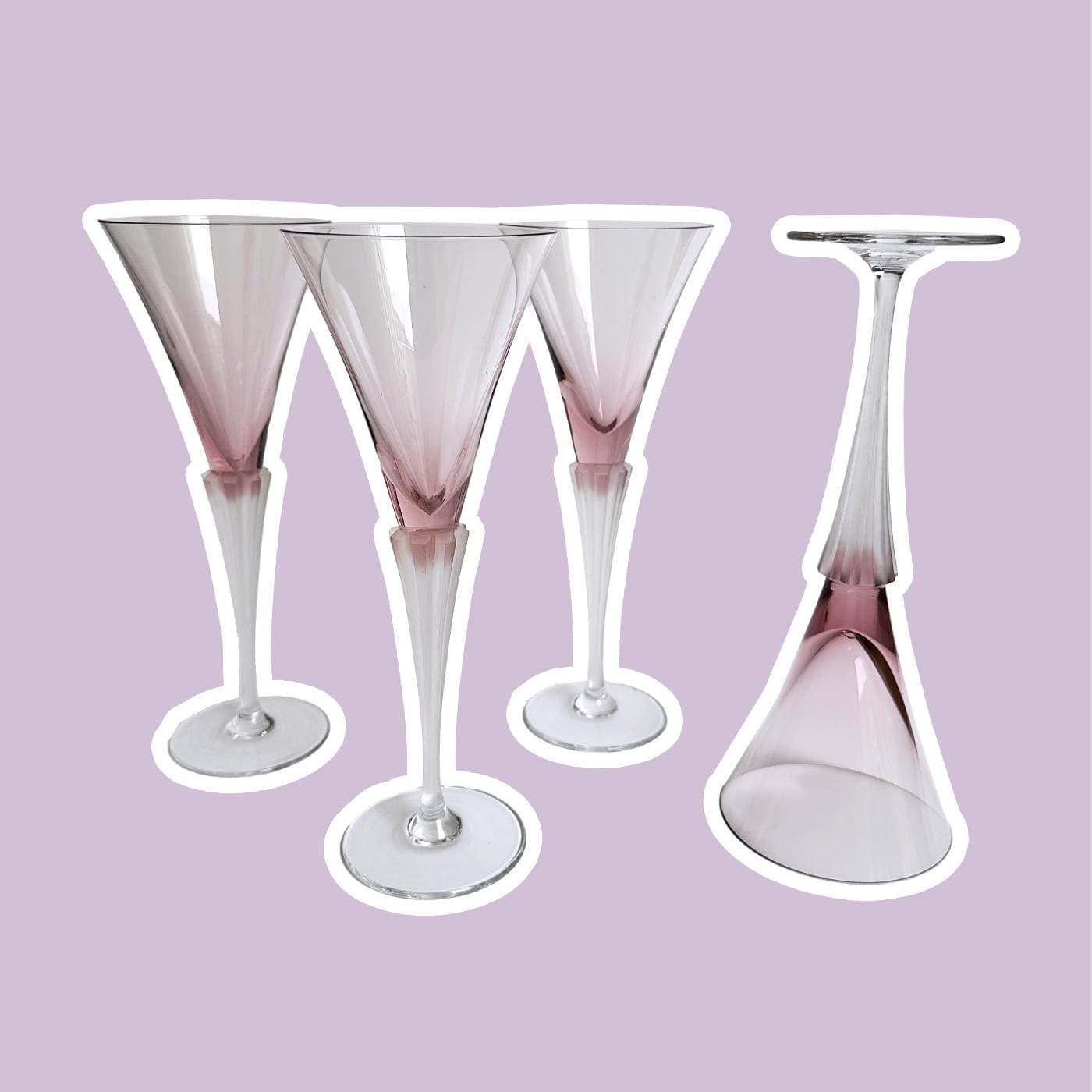 4 sparkling wine glasses champagne style 80s postmodern art deco revival crystal glass crystal Zwiesel vintage