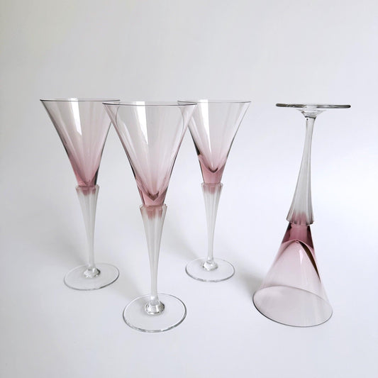 4 verres à vin mousseux style champagne années 80 postmoderne art déco revival cristal verre cristal zwiesel vintage