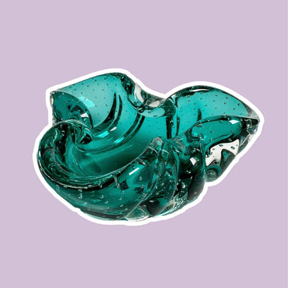 Murano Ashtray Barovier Toso Bullicante Mint Green Turquoise Bubbles Heavy Italy 70s 1970 Vintage