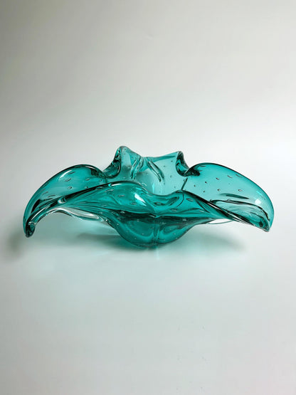 Large Murano Fruit Bowl Barovier Toso Bullicante Mint Green Turquoise Bubbles Heavy Italy 70s 1970 Vintage