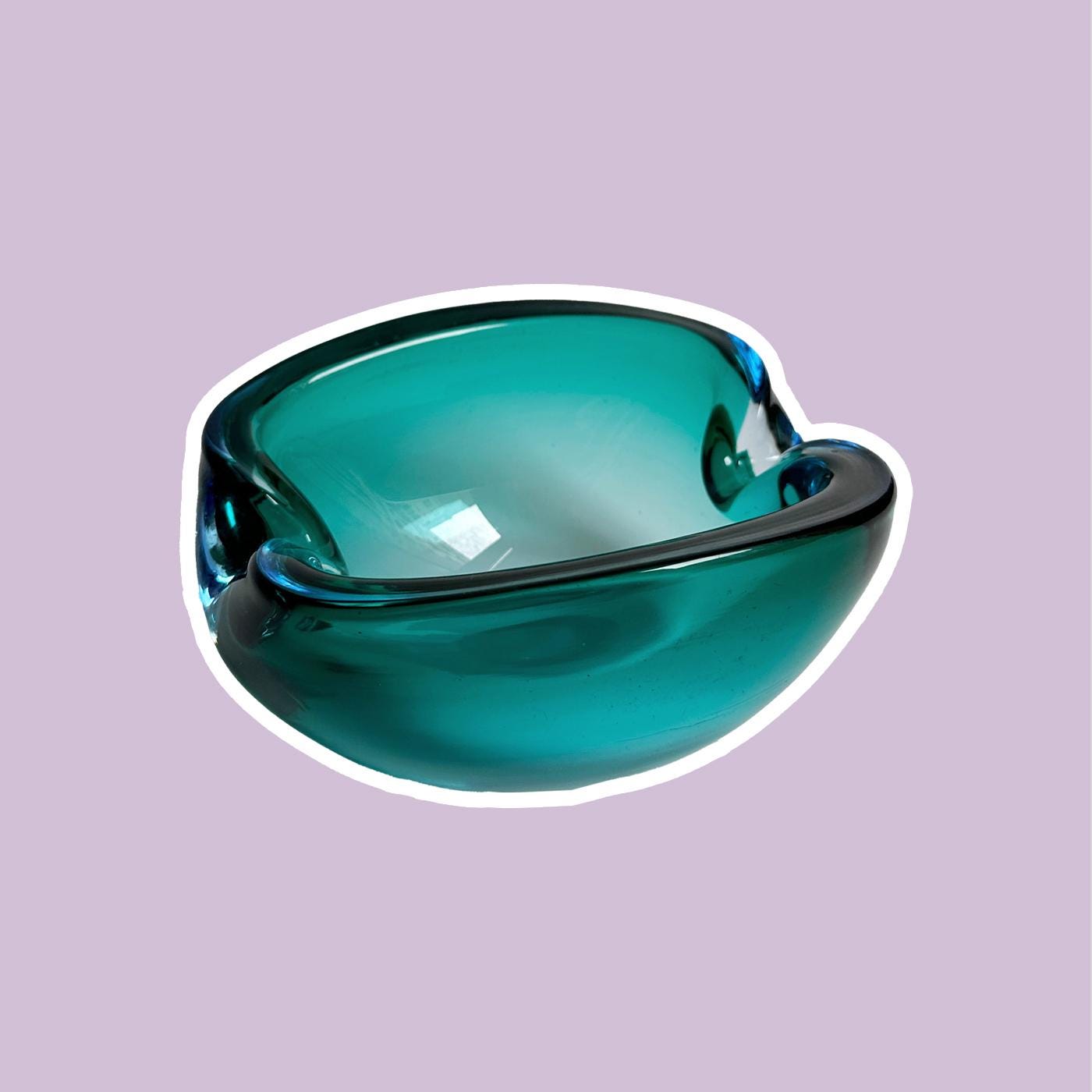 Seguso Murano Aschenbecher Mint Grün Türkis Blau Two Tone Flavio Poli Stil Glas Beryl Barovier Toso Grün Mid Century Modern Italien Vintage