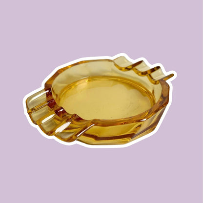 Art Deco Ashtray Amber Honey Glass Stölzle Hermanova CZ 30s Bohemia Miroslav Klinger ZBS CZ Yellow Bauhaus 1930 Vintage