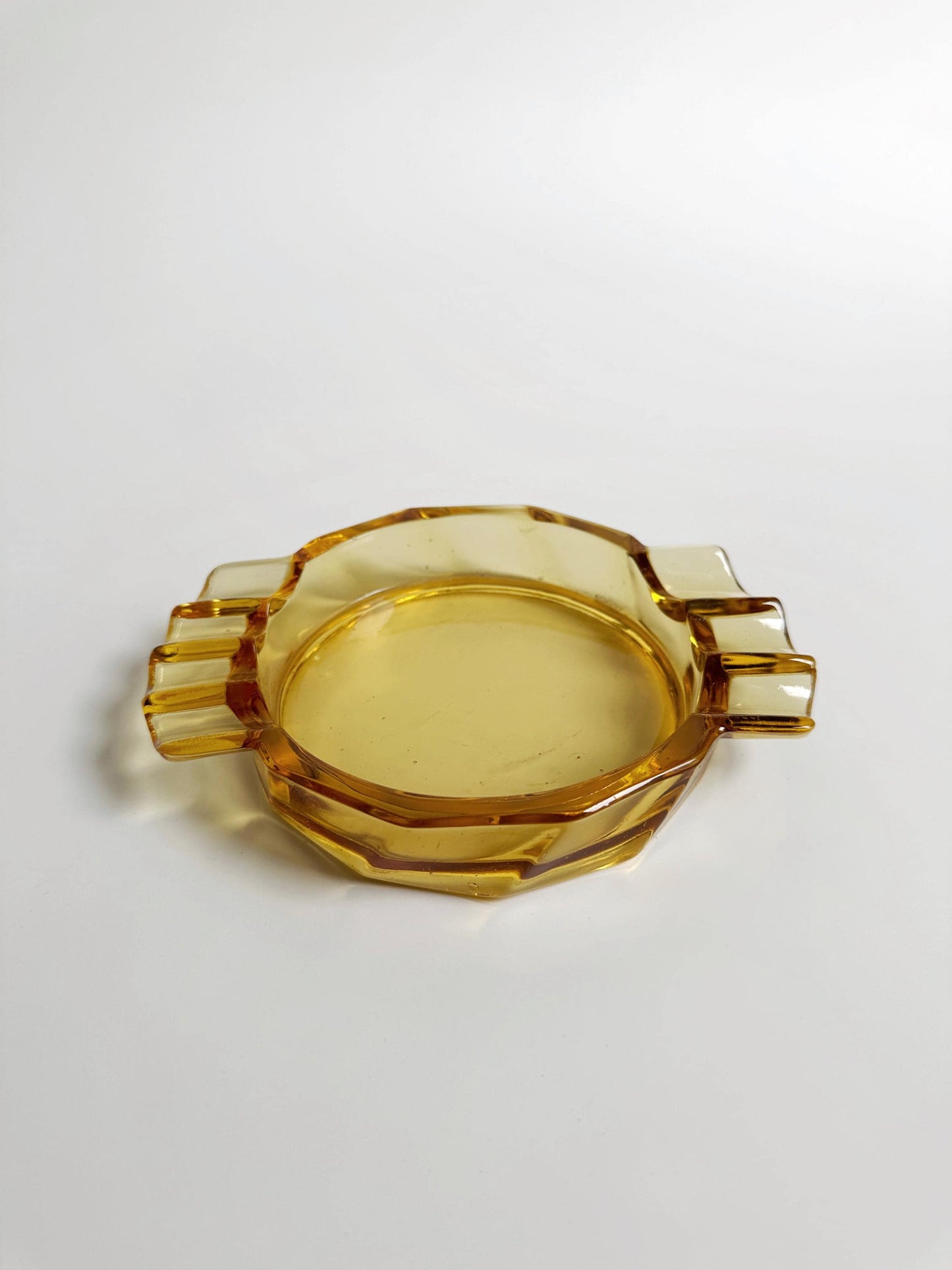 Art Deco Ashtray Amber Honey Glass Stölzle Hermanova CZ 30s Bohemia Miroslav Klinger ZBS CZ Yellow Bauhaus 1930 Vintage