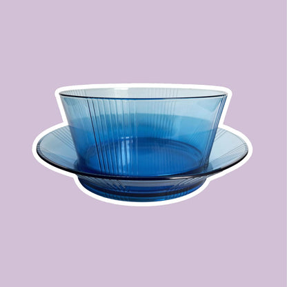 Français Table Set Bowl Bowl 80s Art Déco Revival Cobalt Blue Glass Luminarc Arcoroc vintage