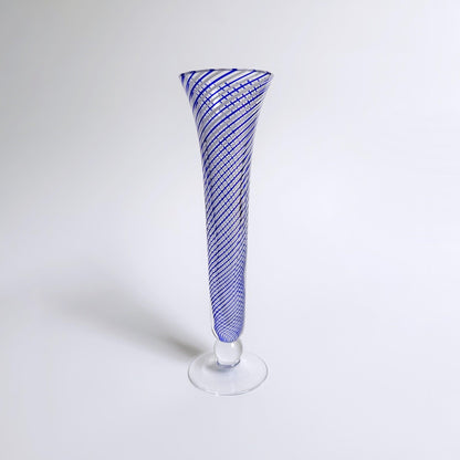 Pasabahce Swirl Thread Glass Vase Cobalt Bleu Bülbül Turc Mid Century White Flower Vase Solifleur vintage