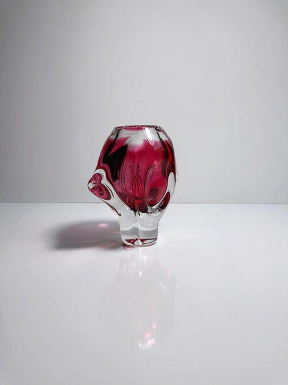 Vintage Vase Josef Hospodka - Chřibská Sklo Glass Cranberry Pink Skrdlovice Sommerso Red Overlay Bohemia Czechoslovakia Mid Century