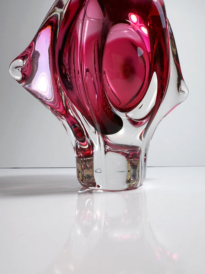 Vintage Vase Josef Hospodka - Chřibská Sklo Glass Cranberry Pink Skrdlovice Sommerso Red Overlay Bohemia Czechoslovakia Mid Century