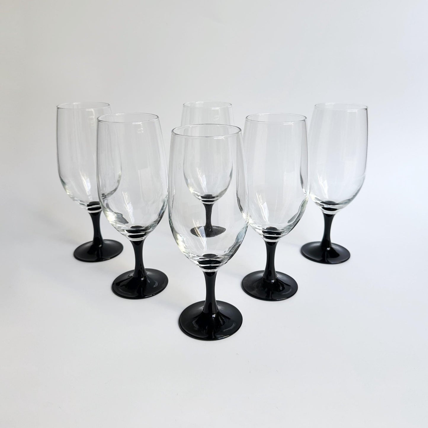 6 Luminarc Domino Beer Longdrink Glasses 80s Black Goblet Chalice Art Deco Revival Champagne Postmodern Tankard Vintage