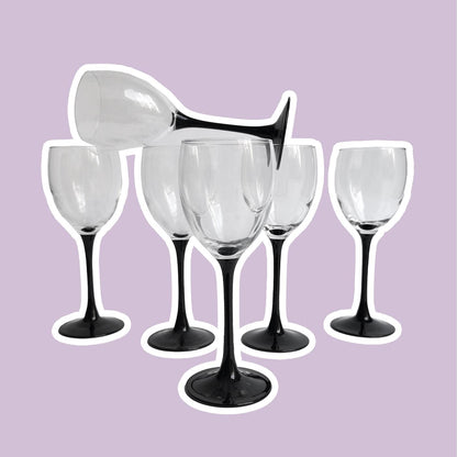 6 verres à vin Luminarc Domino années 80 vin blanc vin rouge coupe noire gobelet Art Déco Revival Postmodern vintage