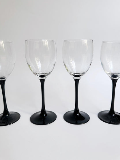 6 Luminarc Domino wine glasses 80s white wine red wine black goblet Art Deco Revival Postmodern Vintage