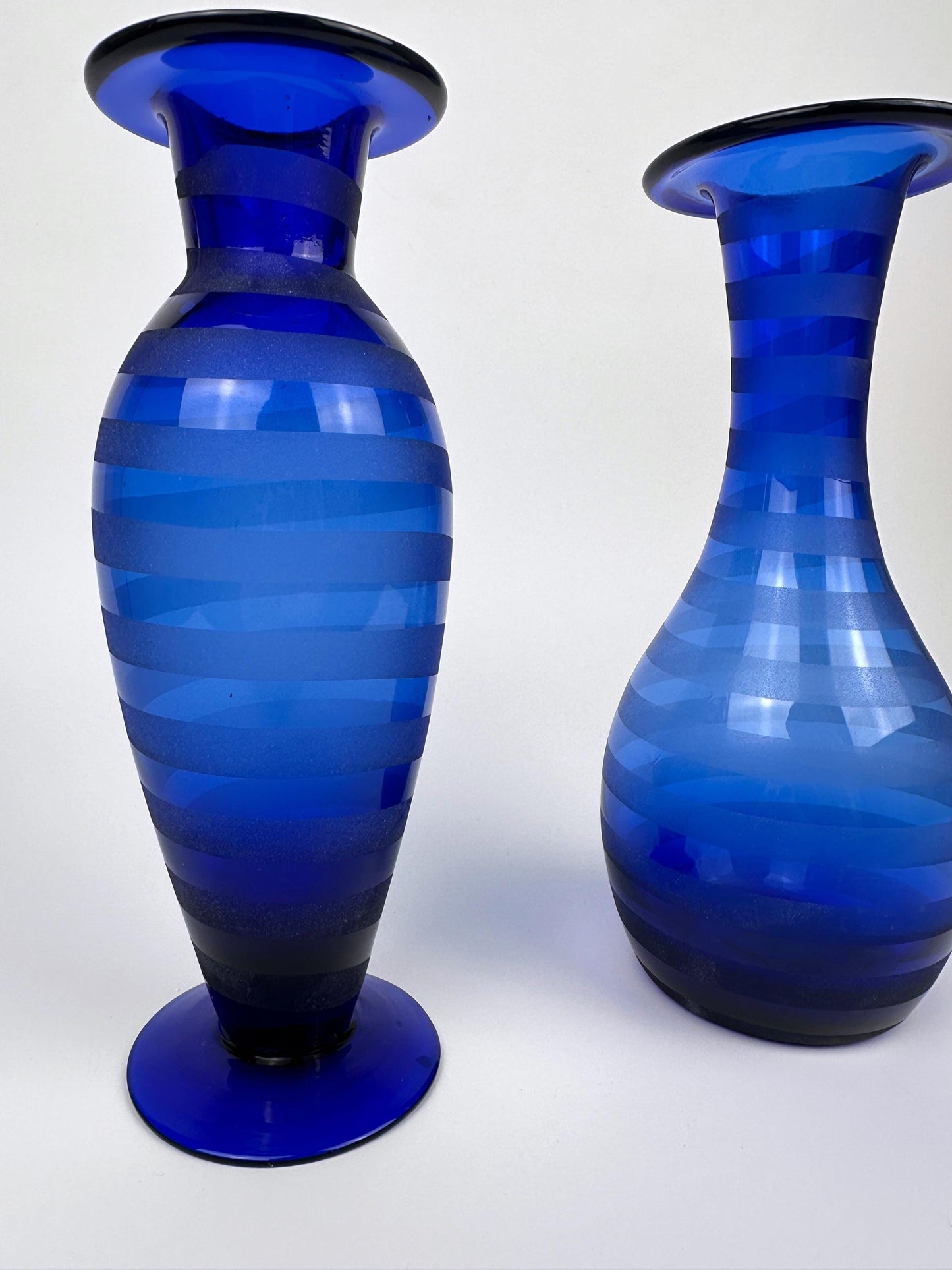 Vases Set Cobalt Blue Stripes Swirl Postmodern 90s Vintage Frosted Satin Y2K