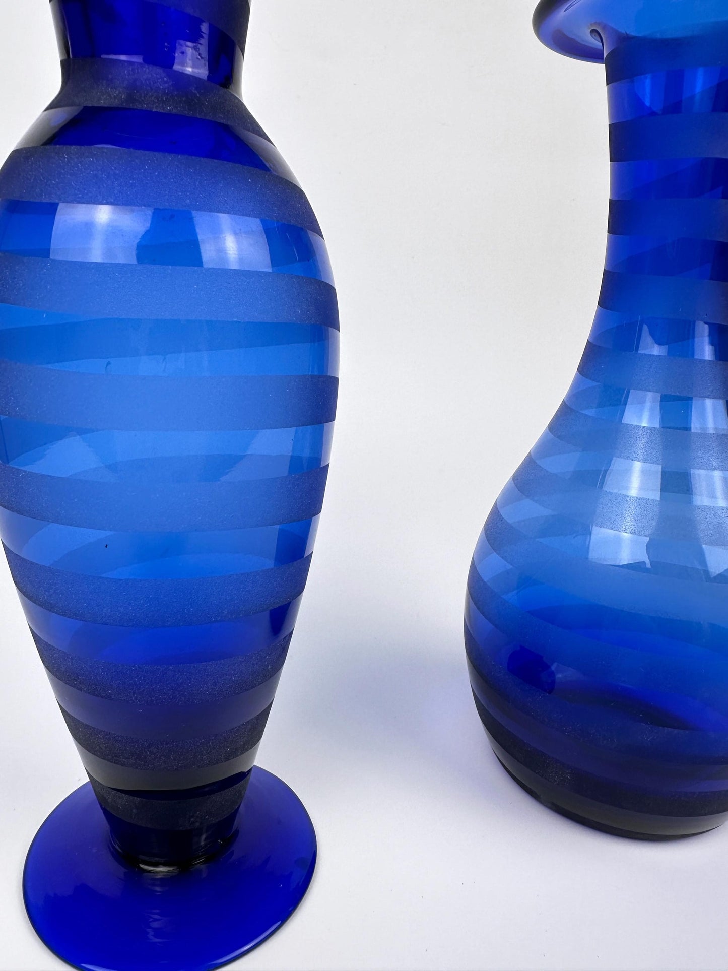 Vases Set Cobalt Blue Stripes Swirl Postmodern 90s Vintage Frosted Satin Y2K