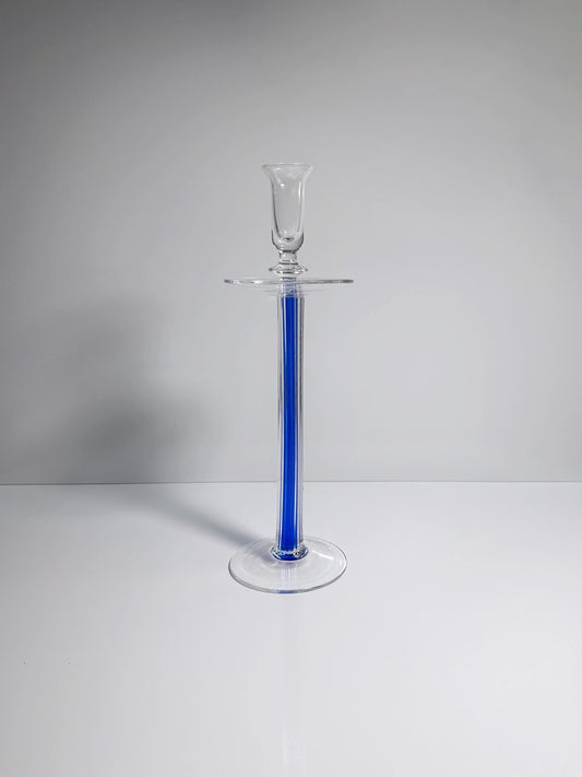 Vintage Glass Candlestick IVV Italy Postmodern Industria Vetraria Valdarnese Ultramarine Blue 80s 90s Memphis Milano Candlestick