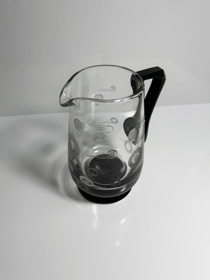 Vintage Art Deco carafe from France around 1930 black glass Bauhaus jug 30s French