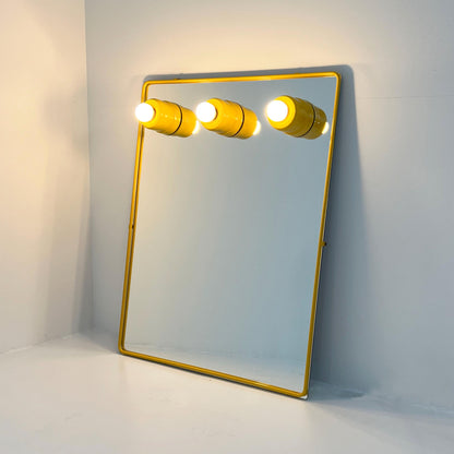 Miroir de maquillage en métal jaune, vintage années 1980