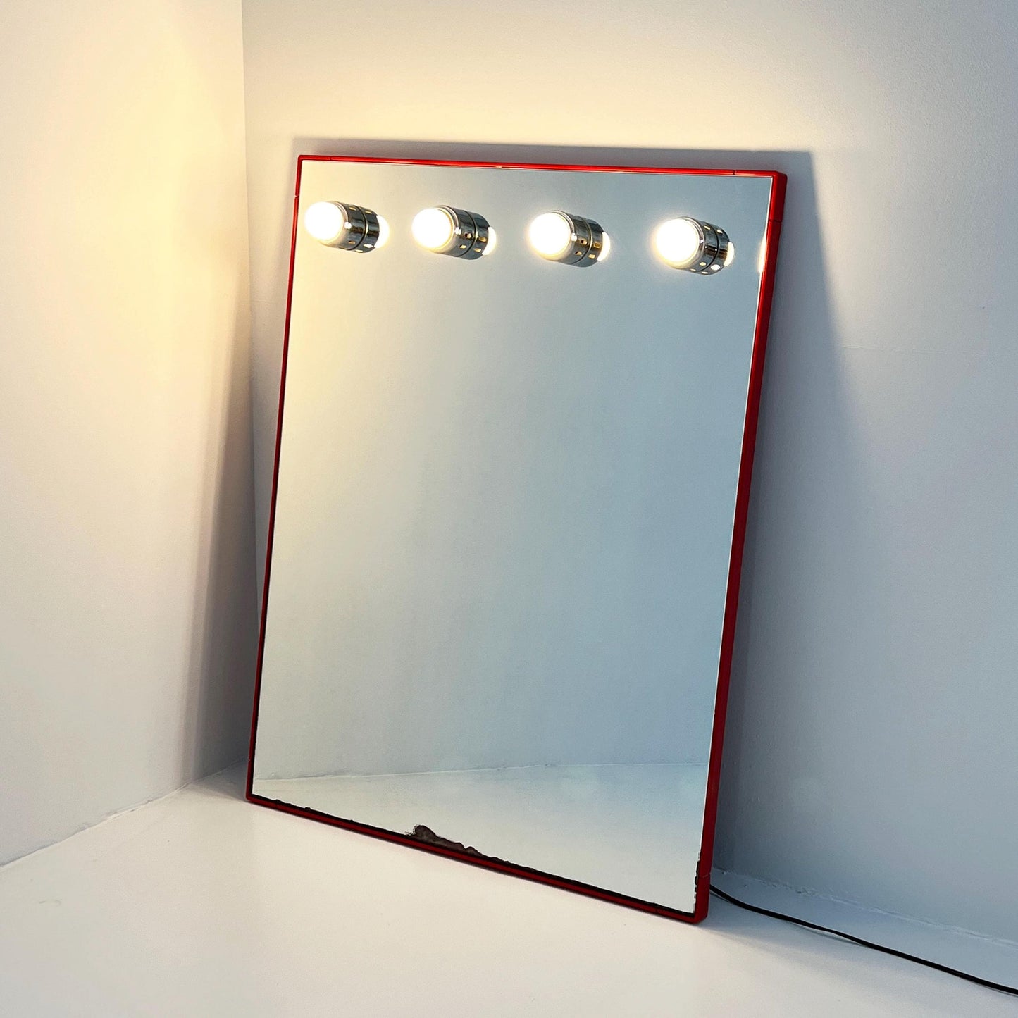 Large red cosmetic mirror by Gedy, 1980s