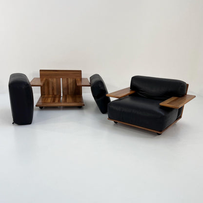 Set of 2 Pianura armchairs in black leather by Mario Bellini for Cassina, 1970s