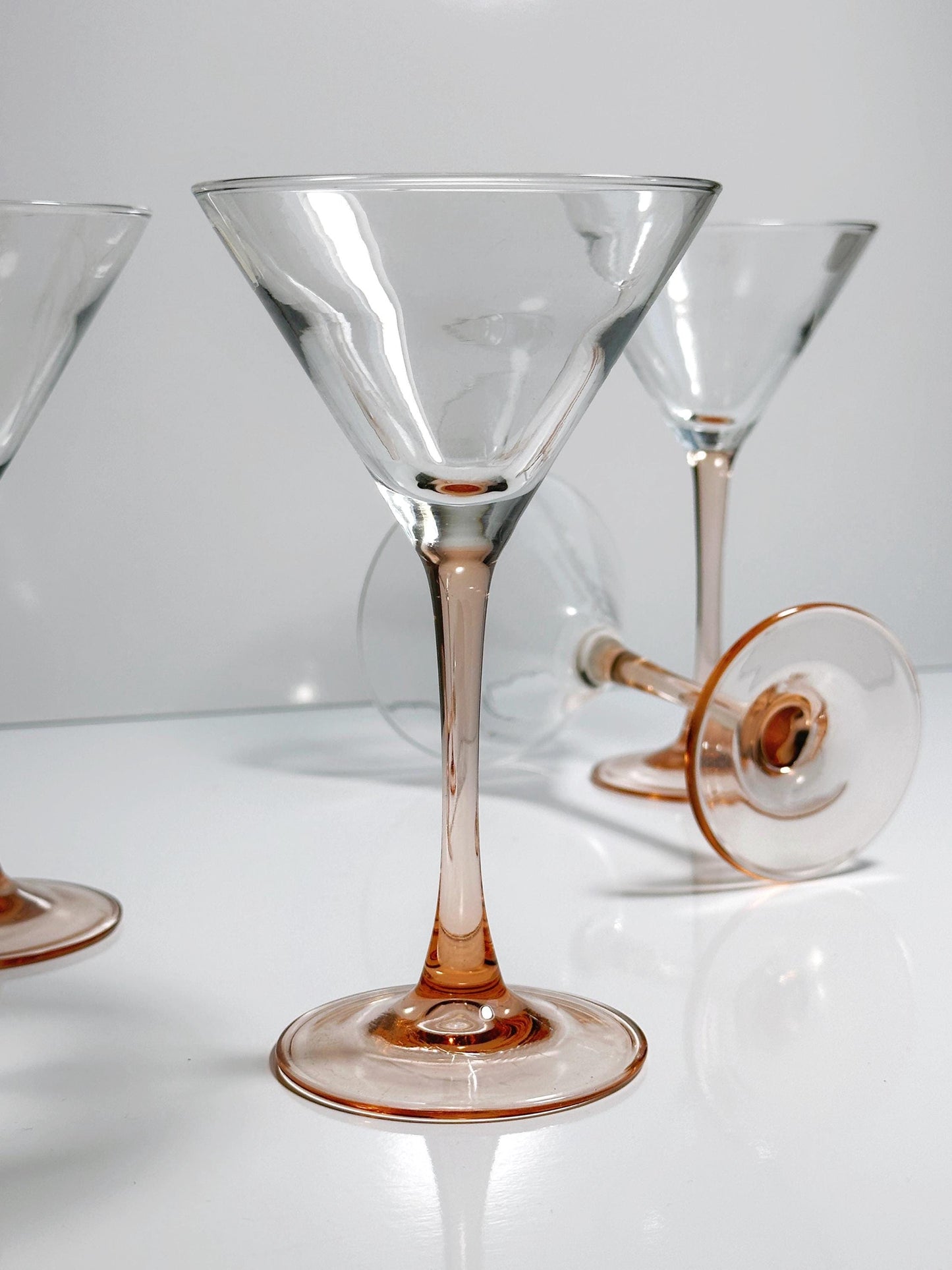 4 Vintage Martini Gläser Rosa Luminarc Rose Sekt Schalen Pokal Kelch Minimalistisch Rosalin Pink 80er Art Deco Revival France Frankreich