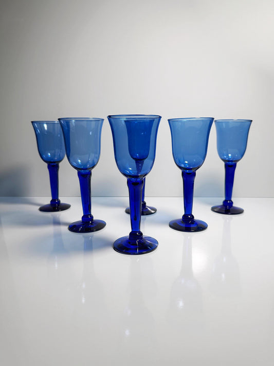 6 Cobalt Blue Vintage Glasses Goblets Wine Water 80s 90s Postmodern Y2K Gunther Lambert Corsica White Wine Red Wine Goblet