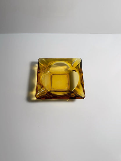 Bol en verre vintage Cendrier Ambre Jaune Prisme Diamant Cristal Années 80 Postmoderne France