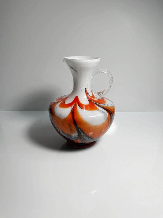 Vintage Opalina Fiorentina Glass Vase Italy 1970s 1960s Opal Milk Handle Murano Carlo Moretti Milk Glass Swirl Mid Century