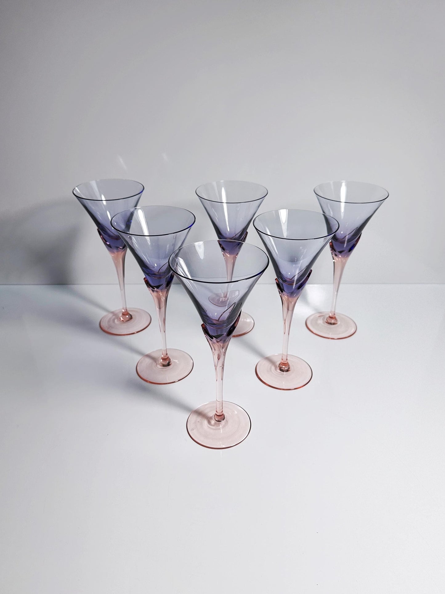 6x Vintage Christinenhütte 1980s Champagne Wine Sparkling Wine Glasses Model Vogue Violet Pink Art Deco Postmodern 80s 90s Germany