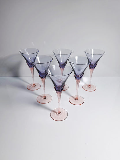 6x Vintage Christinenhütte 1980s Champagne Wine Sparkling Wine Glasses Model Vogue Violet Pink Art Deco Postmodern 80s 90s Germany