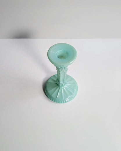 Art Deco Revival Glass Candlestick Candle Holder Mint Green Pastel Turquoise 80s 1980 80s Floral Matt Vintage