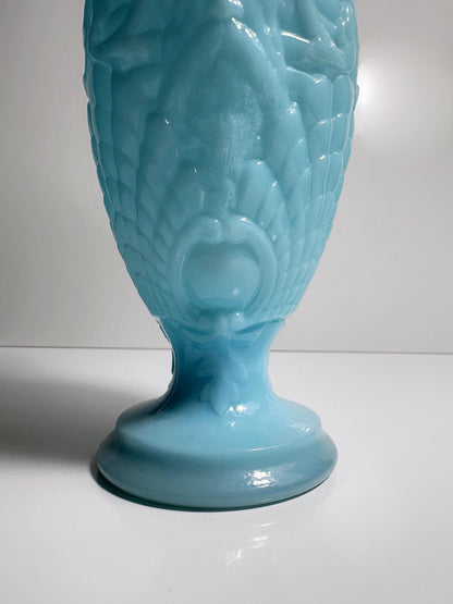 Rare Vase Opaline Vallérysthal Verre Art Nouveau 4597 Verre Opale Verre Lait Bleu Céleste 1900 1910 Portieux Neptune Poséidon Coquillage Nautique