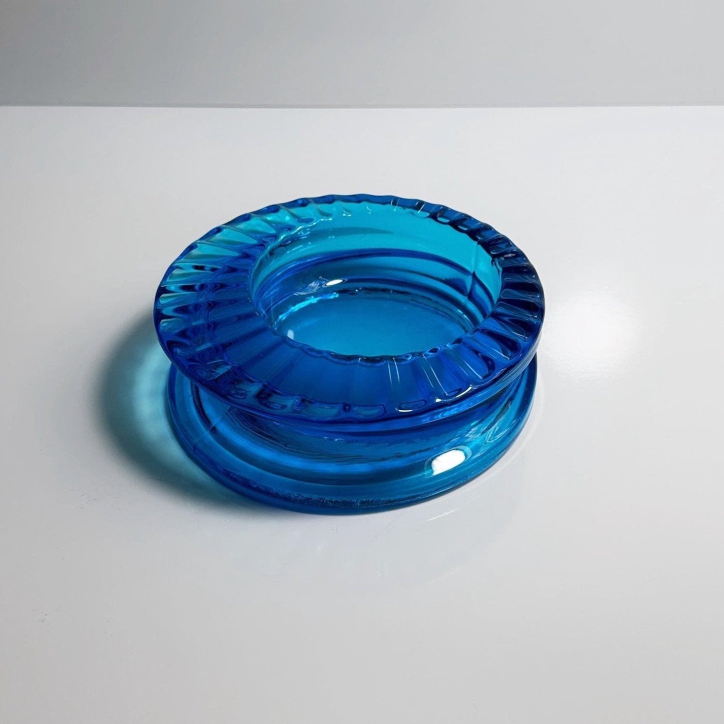 Vintage Böhmischer Aschenbecher Schale Azur Blau CZ Glas Blau 60er 70er Seguso Kobalt Ultramarine Blau