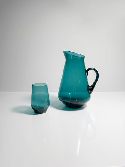 Carafe en verre Kaj Franck des années 50 60 + 7 verres à boire Nuutajärvi Finlande Beryl Essence Turquoise Mid Century Jug Jug vintage