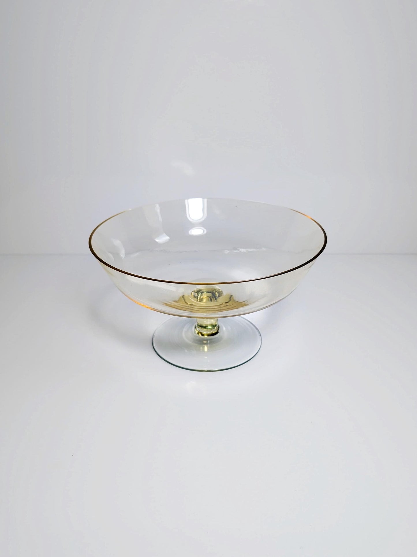 Vintage Yellow Citrine Glass Footed Bowl Candy Bowl Bonbonniere Vide Poche