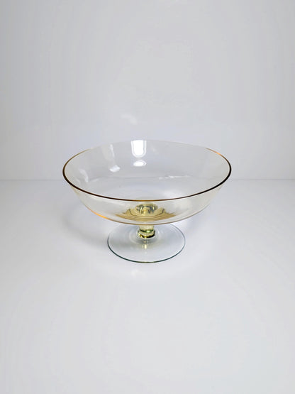 Vintage Yellow Citrine Glass Footed Bowl Candy Bowl Bonbonniere Vide Poche