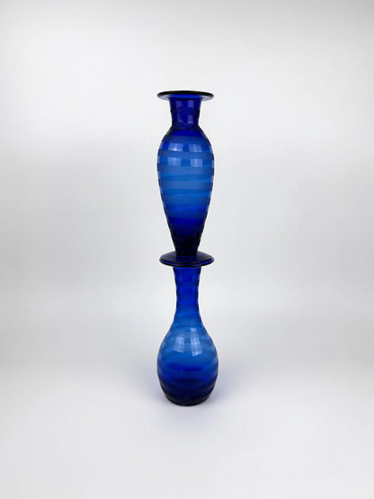 Vases Set Cobalt Blue Stripes Swirl Postmodern 90s Vintage Frosted Satin Y2K