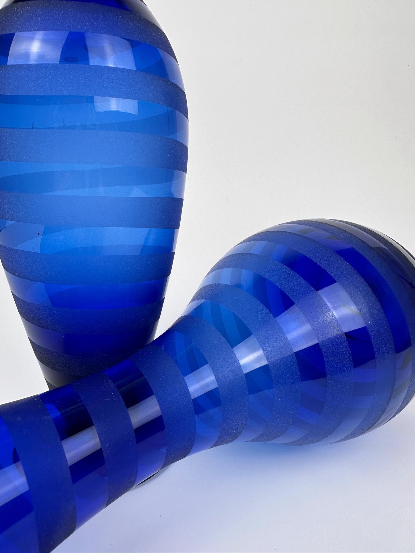 Vases Set Cobalt Blue Stripes Swirl Postmodern 90s Vintage Frosted Satin Y2K