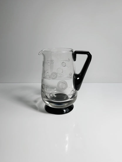 Vintage Art Deco carafe from France around 1930 black glass Bauhaus jug 30s French