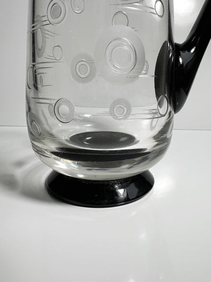 Vintage Art Deco carafe from France around 1930 black glass Bauhaus jug 30s French