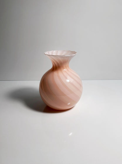 vintage Murano Swirl Vase Rose Verre Rose Venise 1950 50s Mid Century Blanc Rose Vetro Barovier Toso Tonelli Lattimo Filigrana