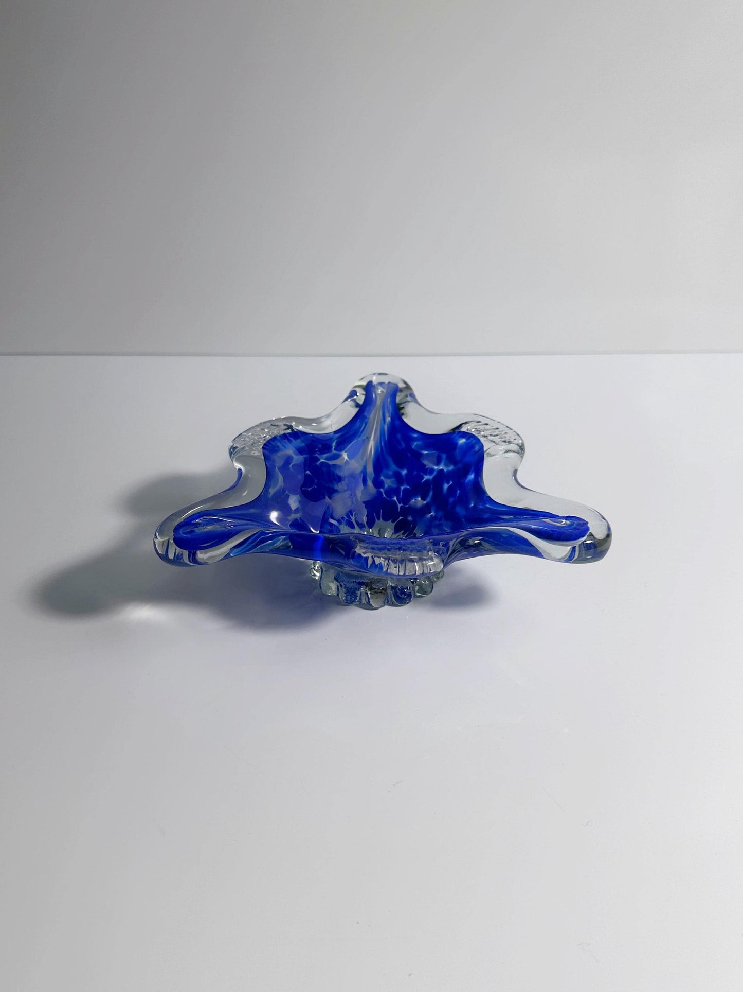 Vintage Murano Ashtray Ultramarine Cobalt Blue Speckles Triangle 70s Bowl 1970 Italy