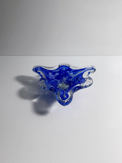 Vintage Murano Ashtray Ultramarine Cobalt Blue Speckles Triangle 70s Bowl 1970 Italy