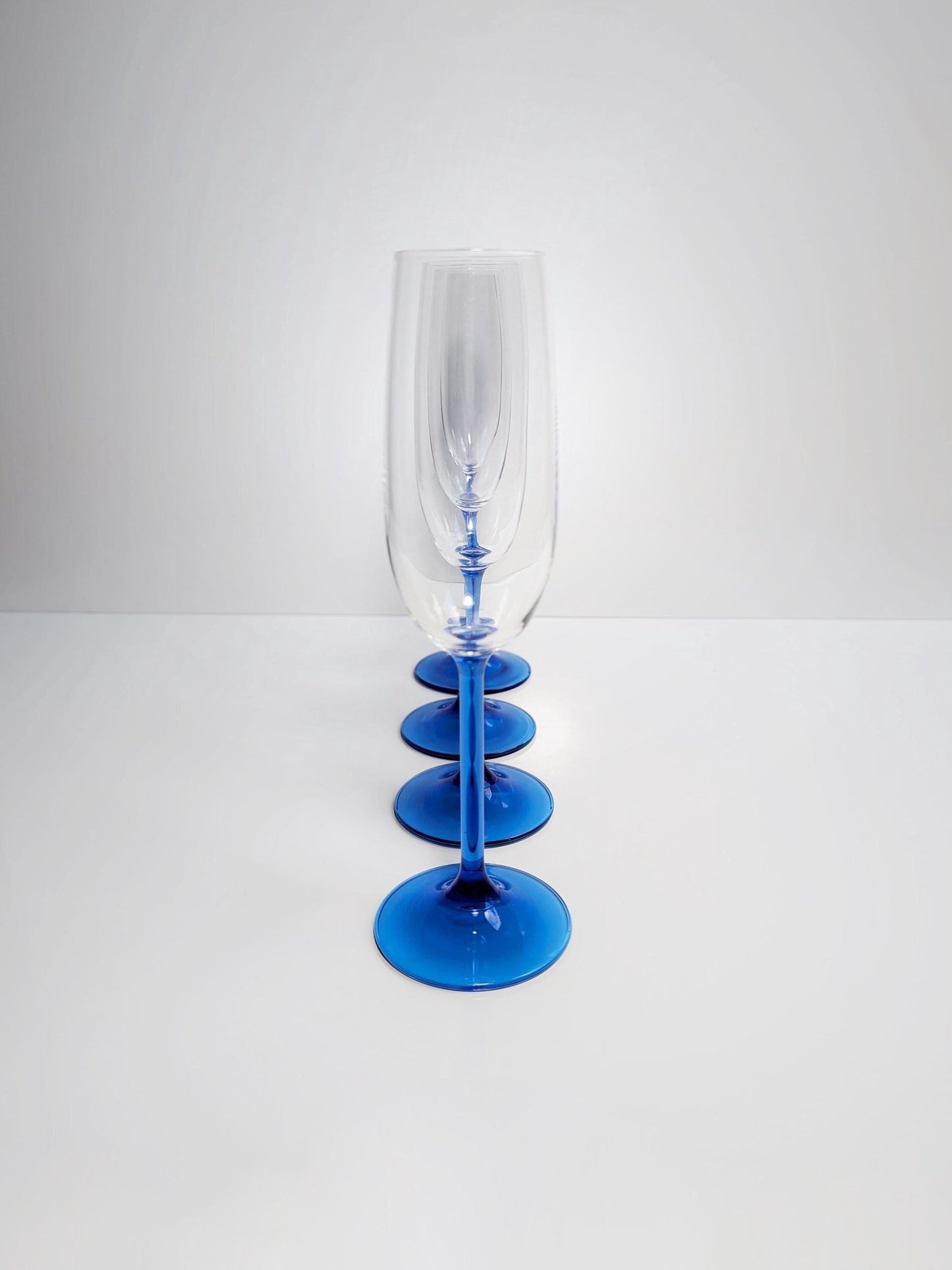 4 Vintage French Champagne Glasses Crystal Glass Blue Luminarc 80s Blue Azure Light Blue Cobalt Ultramarine