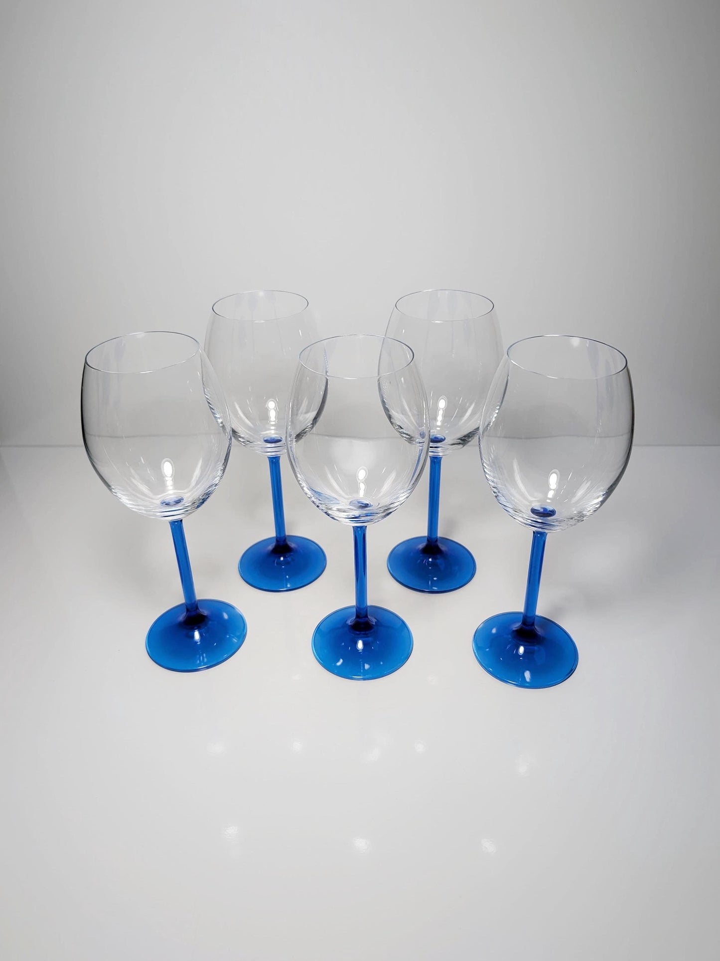 5 Vintage Französische Wein Gläser Kristall Glas Blau  Luminarc 80er Blau Azur Hellblau Kobalt Ultramarin