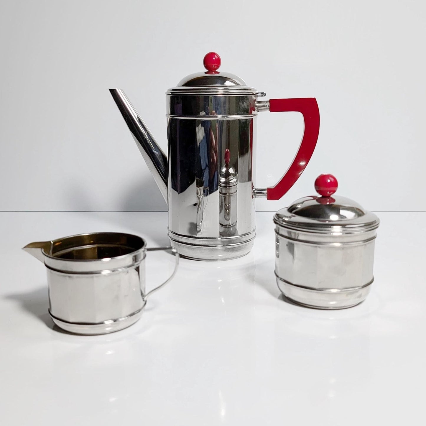 Art Deco Chrom Kaffee Set Service 30er Bakelit Kanne Milch Zucker Silber Bauhaus 1930