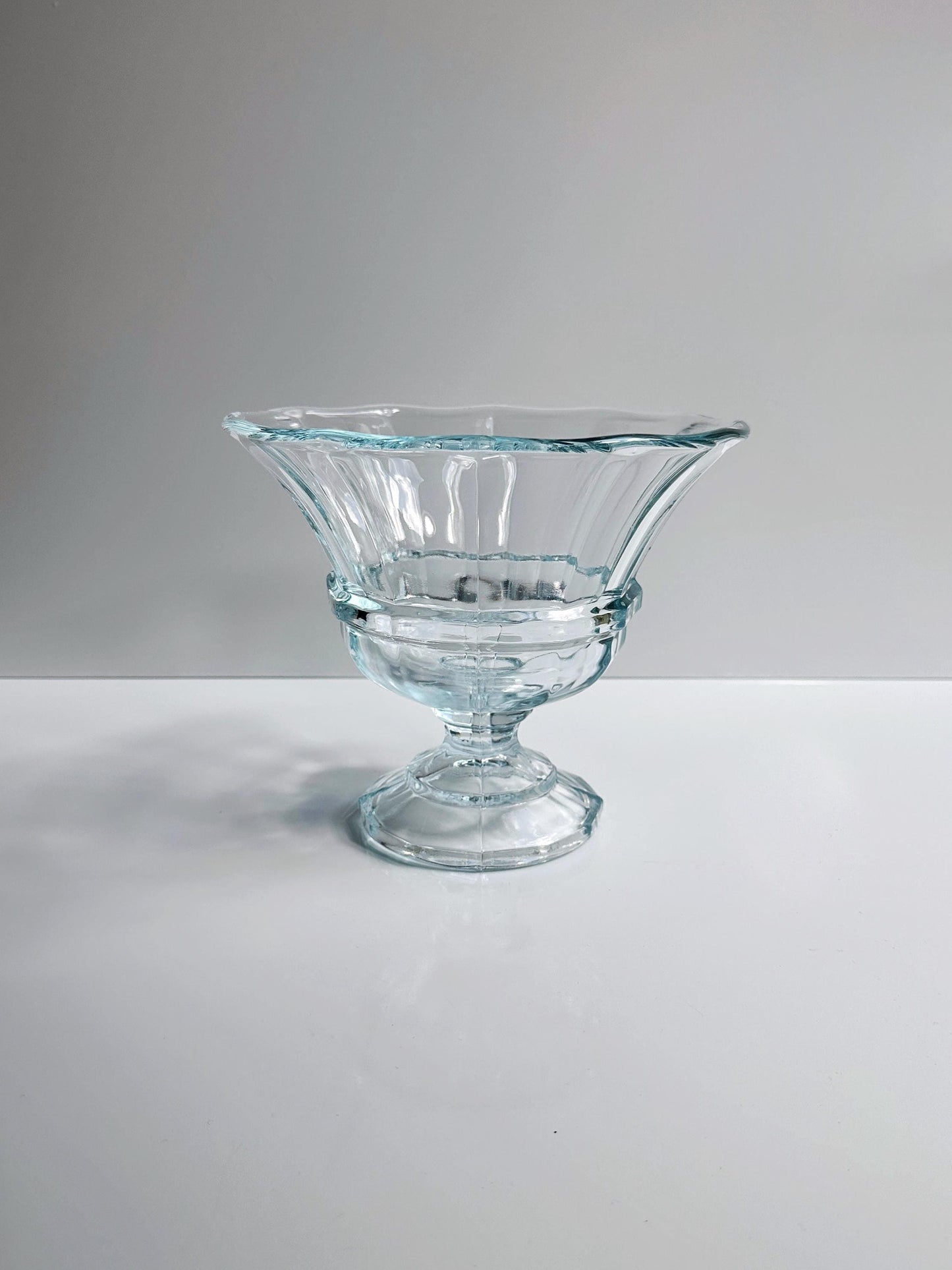 Vintage Art Deco Crystal Glass Footed Bowl 80s Fruit Bowl Jardiniere